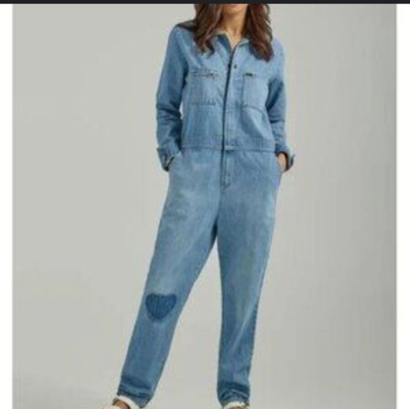Lee Union- all coverall overall denim with heart patch S - Picture 8 of 16